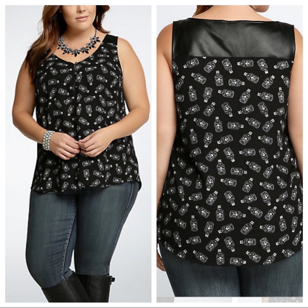TORRID POISON BOTTLE FAUX LEATHER TRIM TANK TOP